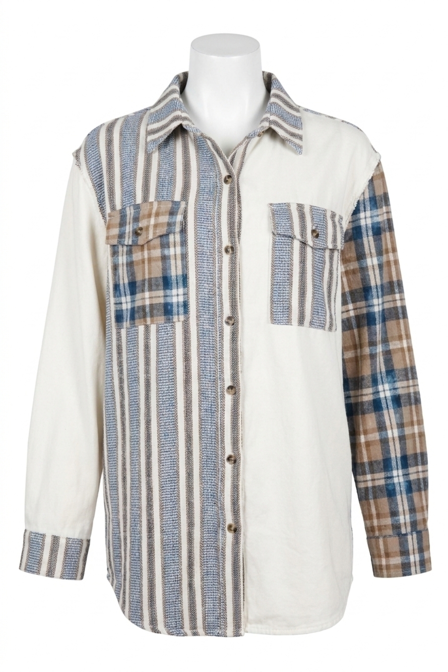 NEW EASEL mixed print patchwork top in mix plaid
